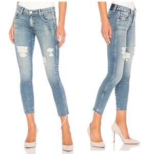 Free People AMO Stix Crop Spin The Bottle Distressed Light Wash Jeans Size 25